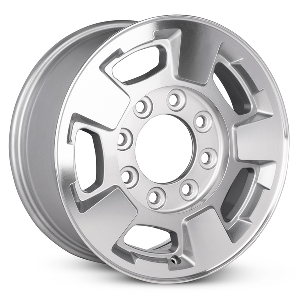 thumbnail image 2 of 17 Inch Machined Silver Rim For Chevy Silverado 2500 3500 Tahoe 2007-2013 – 8-Lug 165.1mm Bolt Pattern 2 of 3